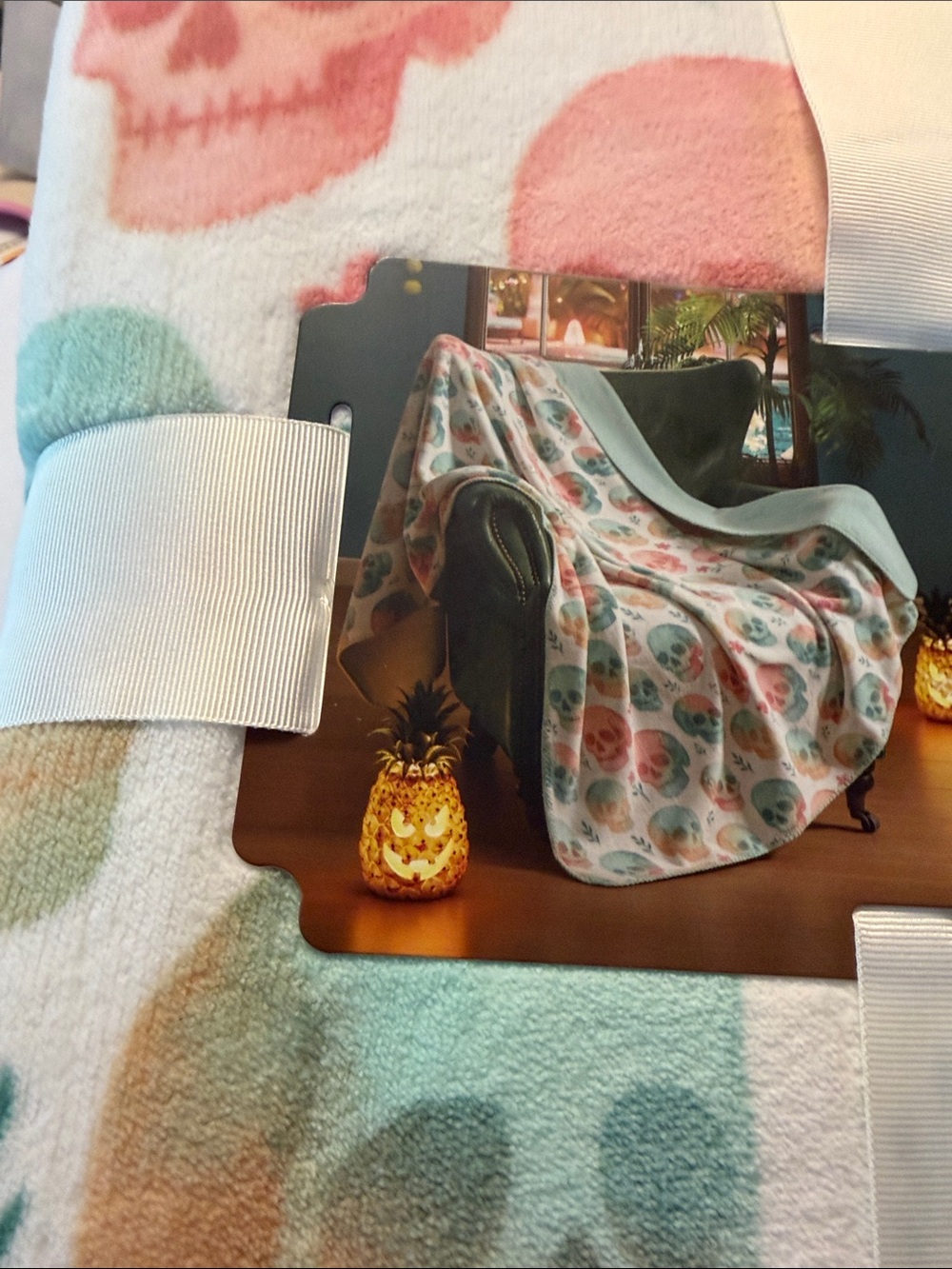 Plush Skull Print OVERSIZED Reversible Throw Blanket - Pastel Multi-Color